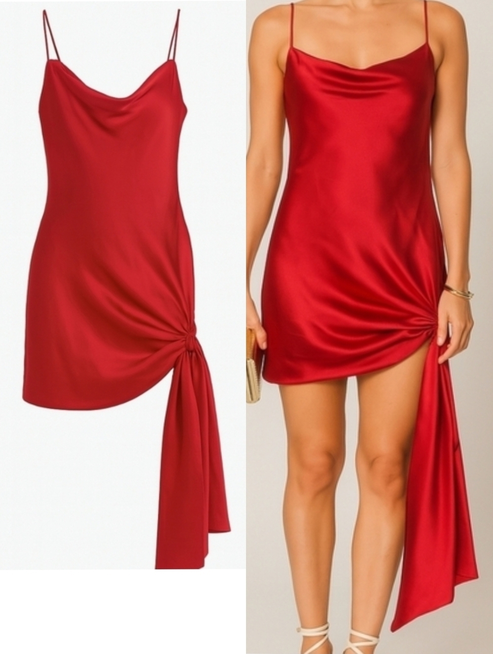 Cinq à Sept Ryder Asymmetrical Tie Mini Cocktail Glam Silk Slip Dress Red Small